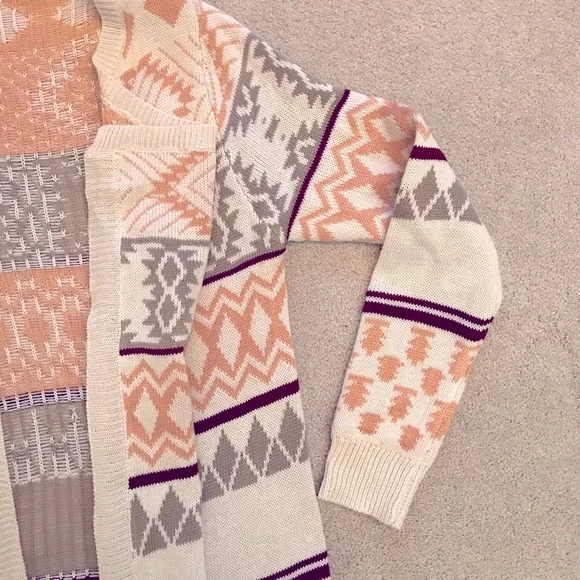 LLove Long Cardigan Sweater Womens Size Medium Large Beige Peach Open Front Knit - Picture 6 of 12